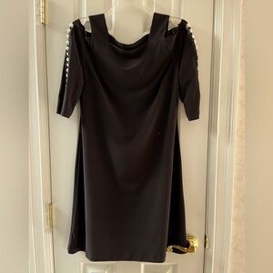 Beautiful black cold-shoulder dress with pearl/rhinestone 3/4 sleeves. Size S.